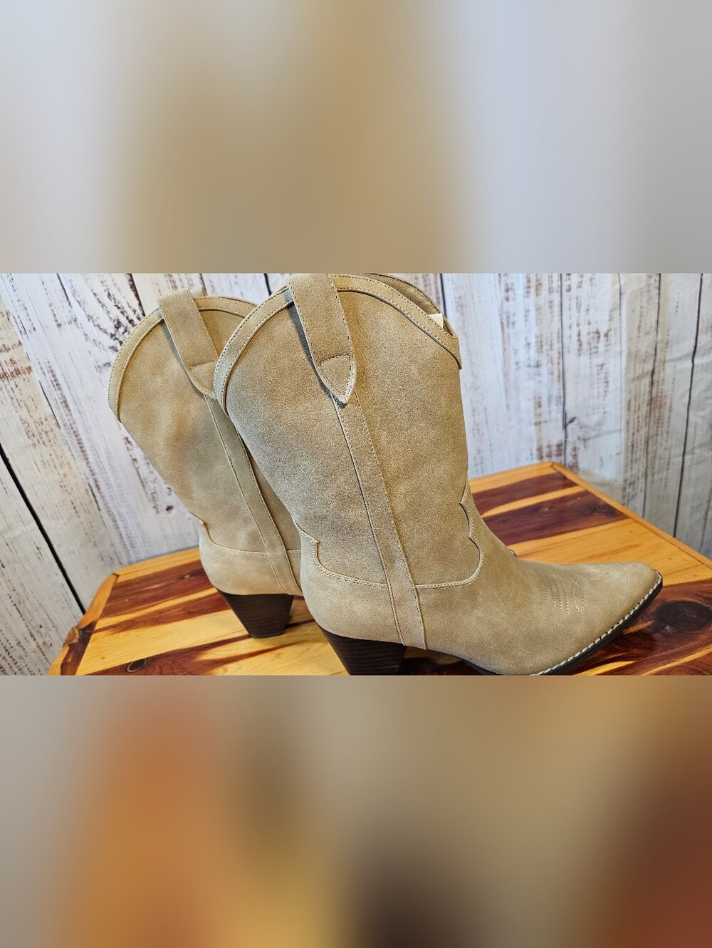 Coconuts by Matisse Benji Western Boots Natural Beige Cowboy Booties NIB Size 9 - Picture 5 of 6